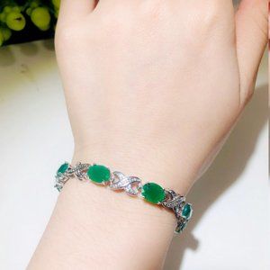 Sterling Silver Green Oval Cubic Zirconia Bracelet 18cm plus 3cm extender.